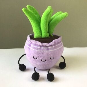 Ploofs Sprouts Potted Plant 7” Stuffed Plush Aloe Vera Smiling Face Purple Pot